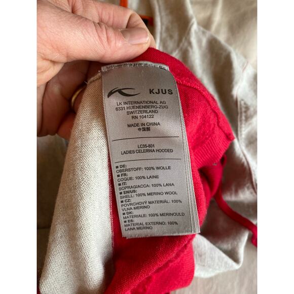 KJUS Women’s Louise Hoodie 100% merino Wool 36 small womens red & tan pullover - Picture 4 of 5